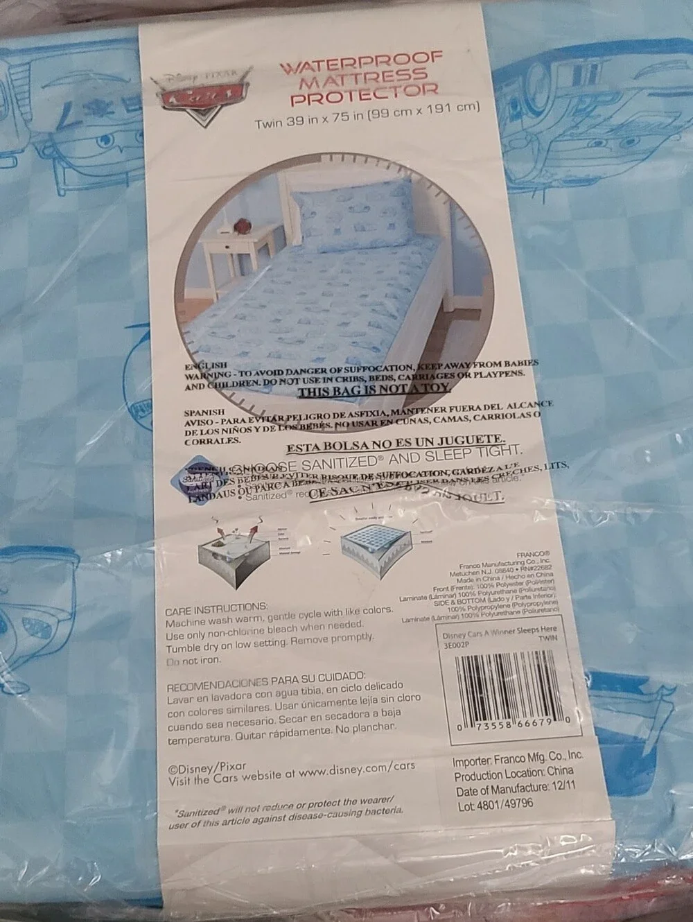 Disney Cars Twin Hypoallergenic Waterproof Mattress Protector Brand New & Sealed